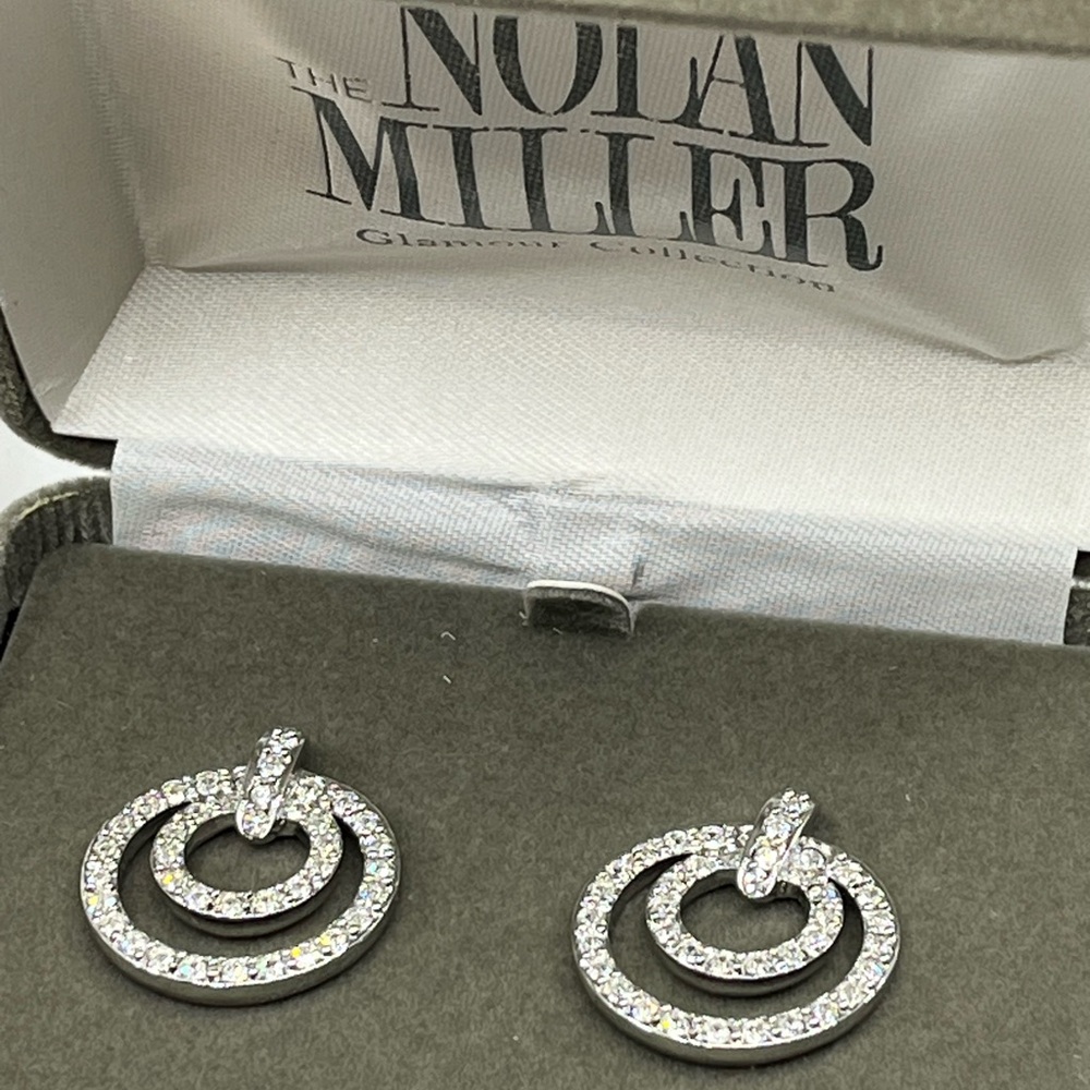 Nolan Miller Glamour Collection Pave Triple Circle Earrings w/ Box and Cert - Picture 4 of 17